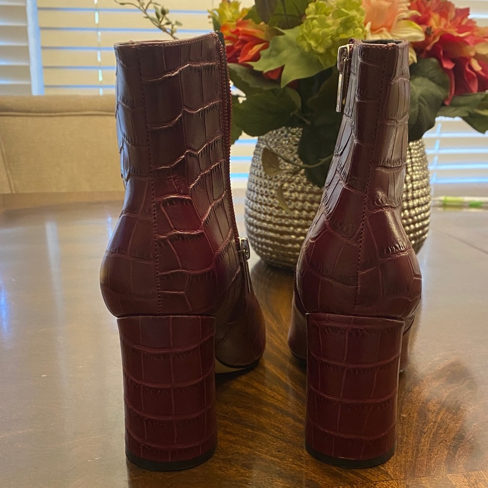 Marc Fisher Dark Red Croc-Embossed Ankle Booties - Picture 4 of 5